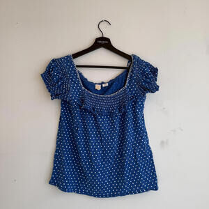 Anthropologie Blue Polka Dot Puff Sleeve Blouse